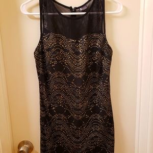 Sparkle & Fade black and gold lace mini dress szM